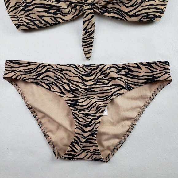 Hollister Animal Print Bikini Womens Medium Tan Two Piece Cheeky Bottom Swimsuit - Picture 3 of 15